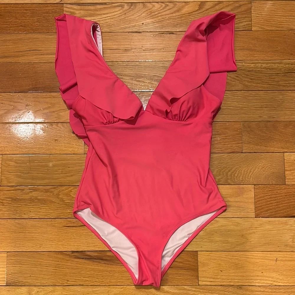 AdoreShe Pink Ruffled One Piece Swimsuit Size Small - Picture 1 of 3
